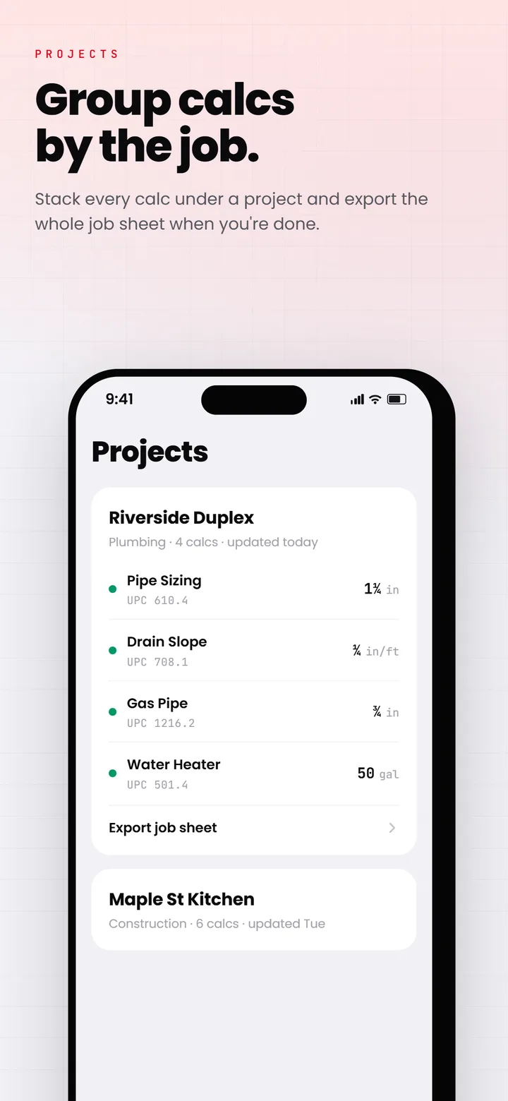 Per-project calculation history