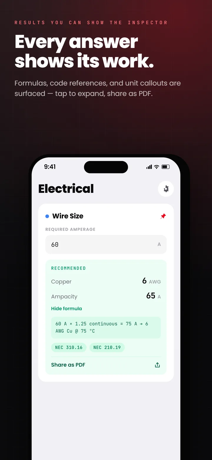 A calculation result with formula and code reference badge